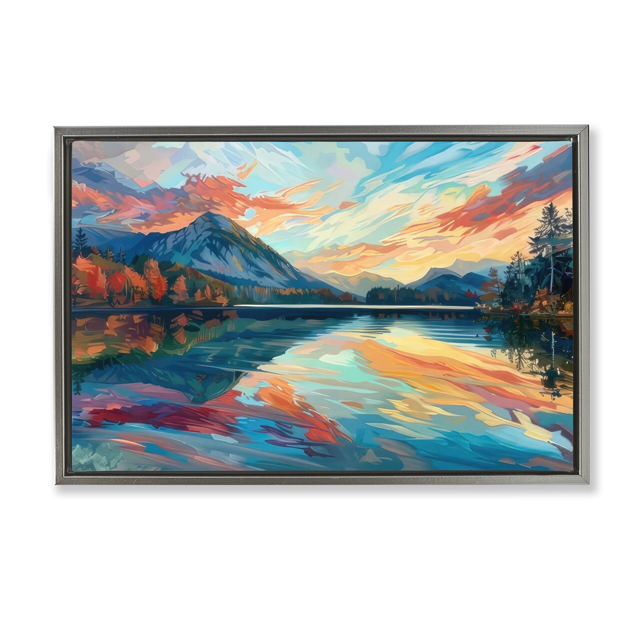 Stupell Industries Abstract Swirled Lake & Mountain Floater Framed Canvas Wall Art Design by LSR Design Studio